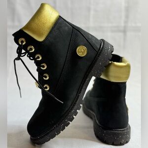 TIMBERLAND WOMEN'S HERITAGE 6'' INCH WATERPROOF BOOT BLACK NUBUCK GOLD 6